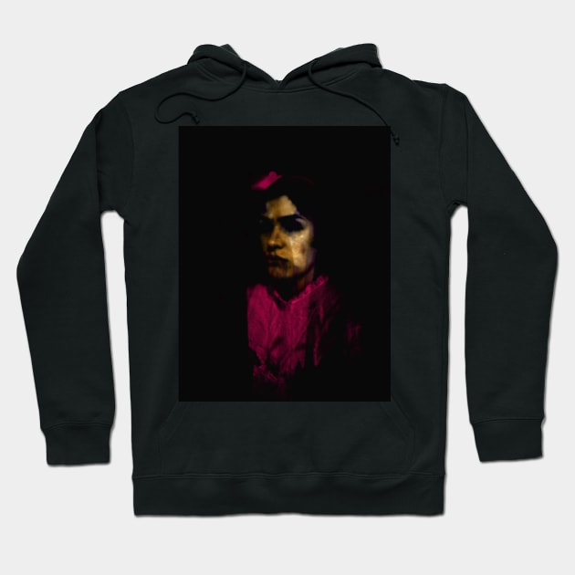 Beautiful girl, can be seen as man. Look like vampire, with slight blood near mouth. Hoodie by 234TeeUser234